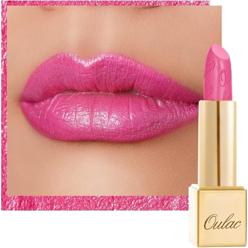 🆕 Metallic Hot Pink Lipstick Lightweight Soft Hydrating Vegan Full-Coverage Lip